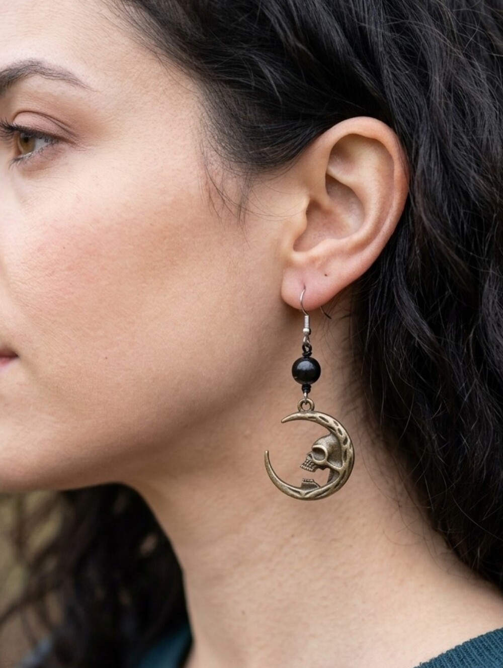 Handcrafted Skull Moon Earrings